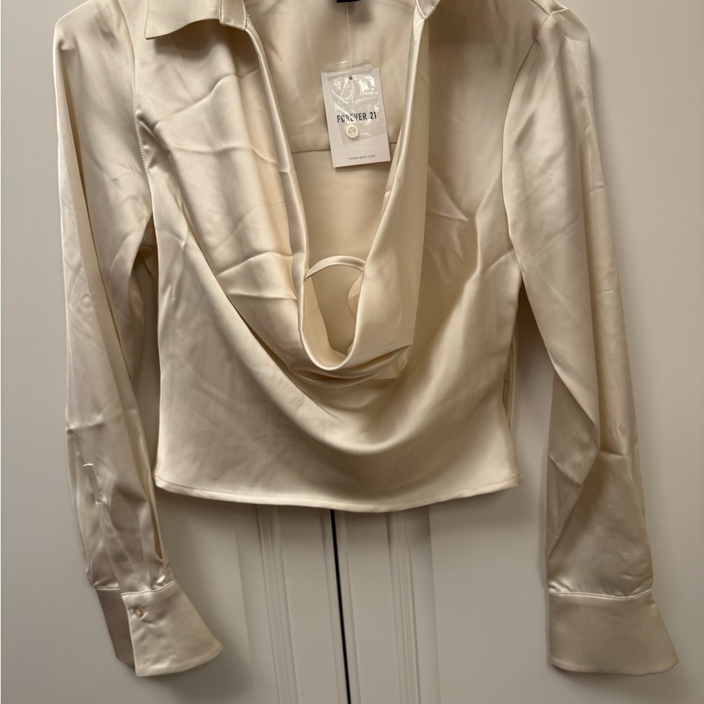 Forever 21 Cream Satin Drape Top